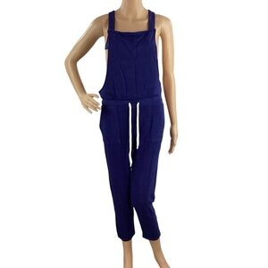 Monrow Navy Knit Jumpsuit Drawstring Waist Overalls Style Size S